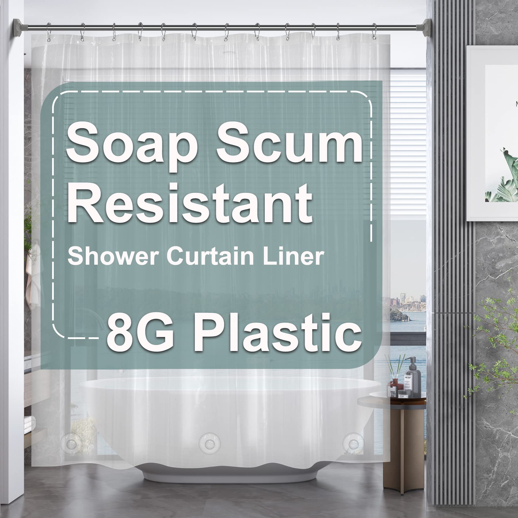 Amazerbath Plastic Shower Curtain 84 Inches Long, 72 X 84 Clear Weighted Extra Long Shower Curtain, Peva Heavy Duty Tall Bathroo