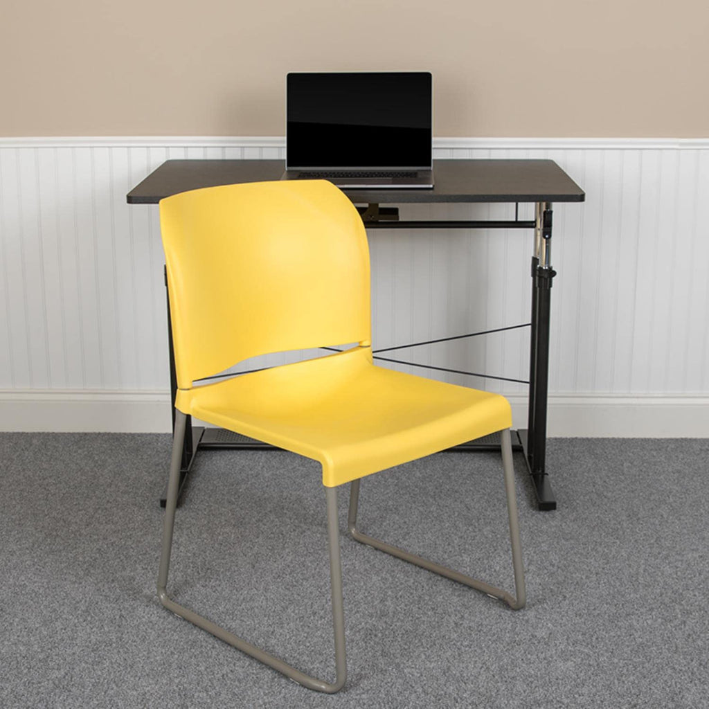 Flash Furniture Hercules Series 880 Lb. Capacity Yellow Full Back Contoured Stack Chair With Gray Powder Coated Sled Base