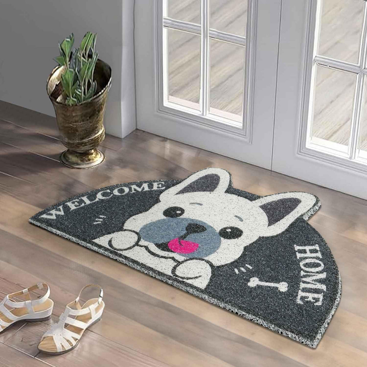 Dream Weaverz Door Mat for Entrance, Bathroom, Kitchen & Home | Rubber Coir | Cute Welcome Home Dog Print | AntiSlip Semi Circl