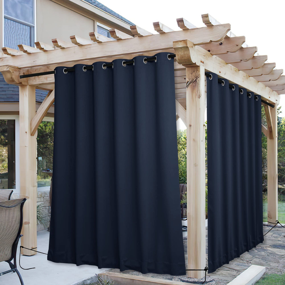 Nicetown 2 Panels Weighted Blackout Outdoor Curtains For Patio Waterproof, Top & Bottom Grommet & Back Tab Fixed Outdoor Curtain