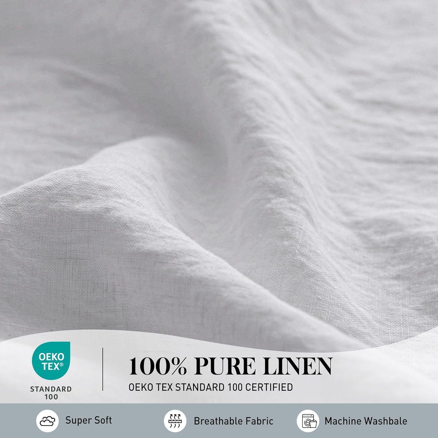 Simple&Opulence 100% Linen Duvet Cover Set, 3 Pcs Pure Natural French Flax White Duvet Cover King Size, Breathable Soft Comfy Li