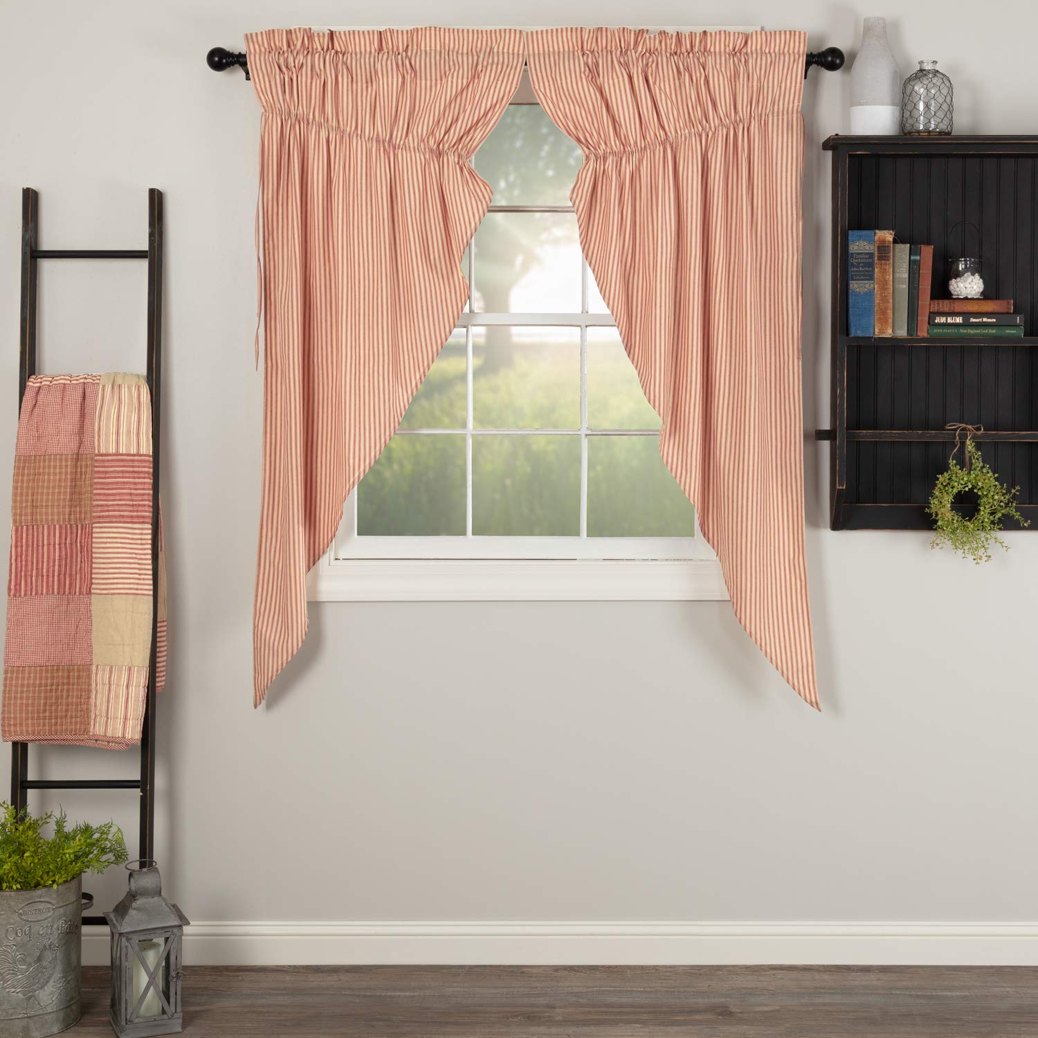 Vhc Brands Sawyer Mill Red Prairie Curtain Set 2 Lined Drapes Farmhouse Country 63 Inch Long Cotton Vintage Stripes For Living R