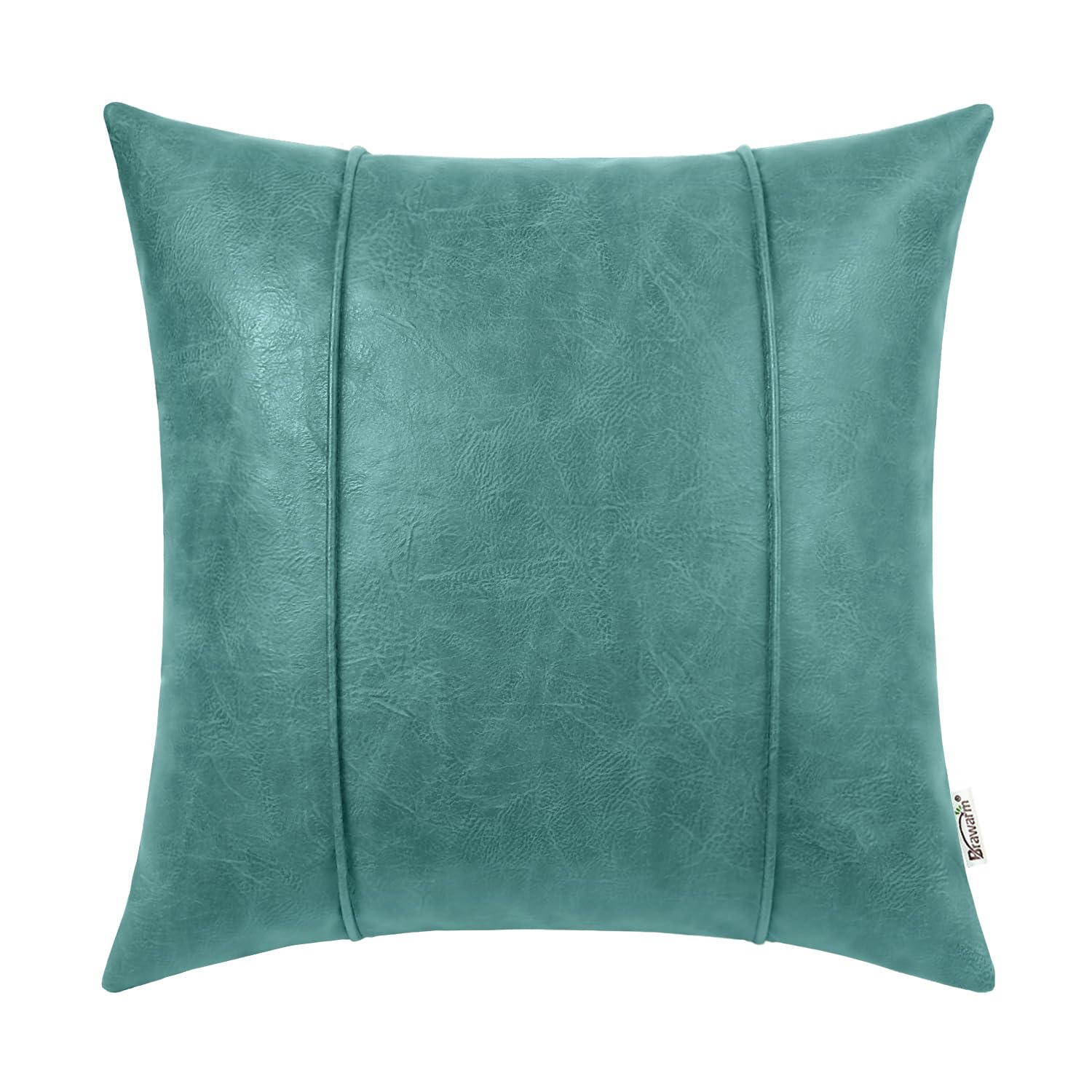 BRAWARM Teal Leather Throw Pillow Covers 22 X 22 Inches - Faux Leather Pillow Cover with Piping, Hand Stitched Leather Throw Pil