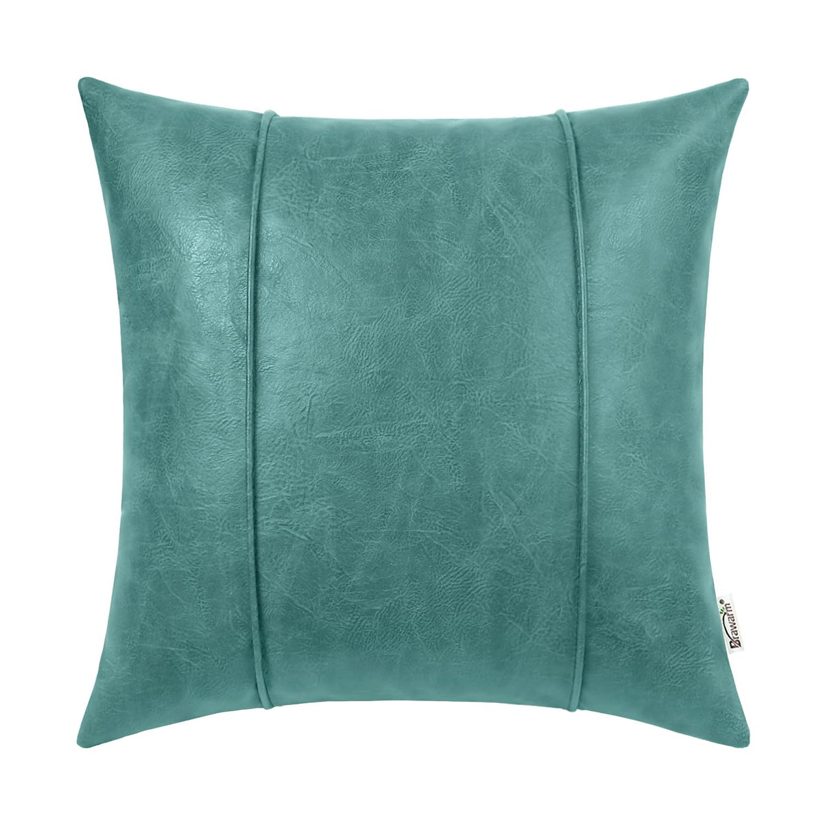 Brawarm Teal Leather Throw Pillow Covers 18 X 18 Inches - Faux Leather Pillow Cover With Piping, Hand Stitched Leather Throw Pil