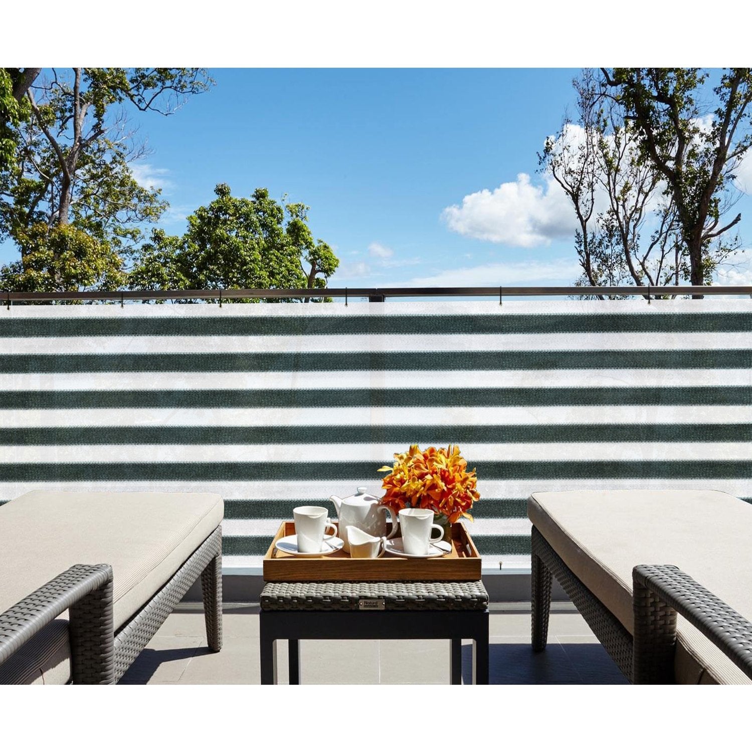 Tang 3' X 51' Green White Stripe Balcony Privacy Screen Fence 200Gsm Deck Fence Outdoor Privacy Cover Weather Resistant For Pati