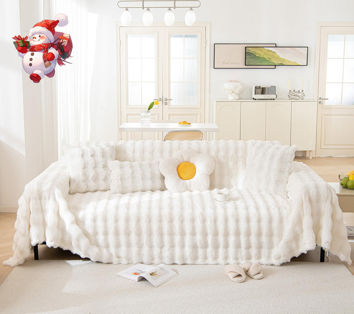 Vm Vougemarket Soft Warm Faux Fur Sofa Cover Thick Shaggy Fuzzy Sectional Couch Cover Plush Furniture Cover Fluffy Couch Blanket
