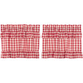 Vhc Brands Annie Buffalo Check Cotton Farmhouse Kitchen Curtains Rod Pocket Hanging Loops Ruffling 24X36 Tier Pair, Red Country