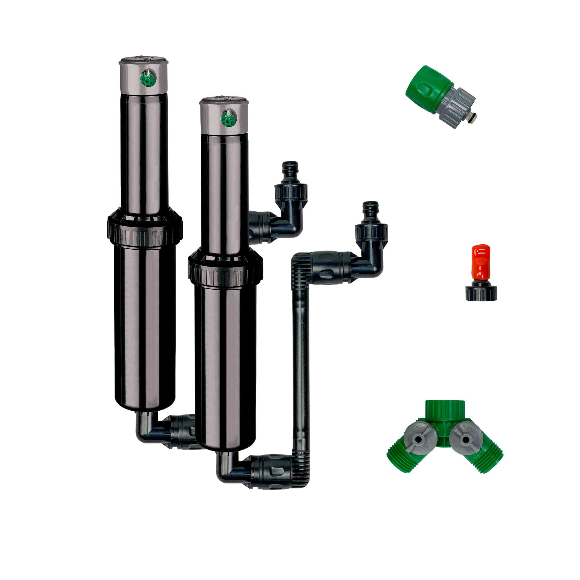 Quick-Snap In-Ground 5-Inch Pop-Up Adjustable Sprinkler 2-Pack With Quick Hose Connectors And Splitter, Qsk-742