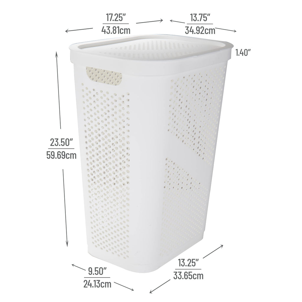 Mind Reader 60L Slim Laundry Hamper, Clothes Basket, Lid, Ventilated, Plastic, 17.25''L X 13.75''W X 23.5''H, Set Of 2, White