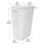 Mind Reader 60L Slim Laundry Hamper, Clothes Basket, Lid, Ventilated, Plastic, 17.25''L X 13.75''W X 23.5''H, Set Of 2, White