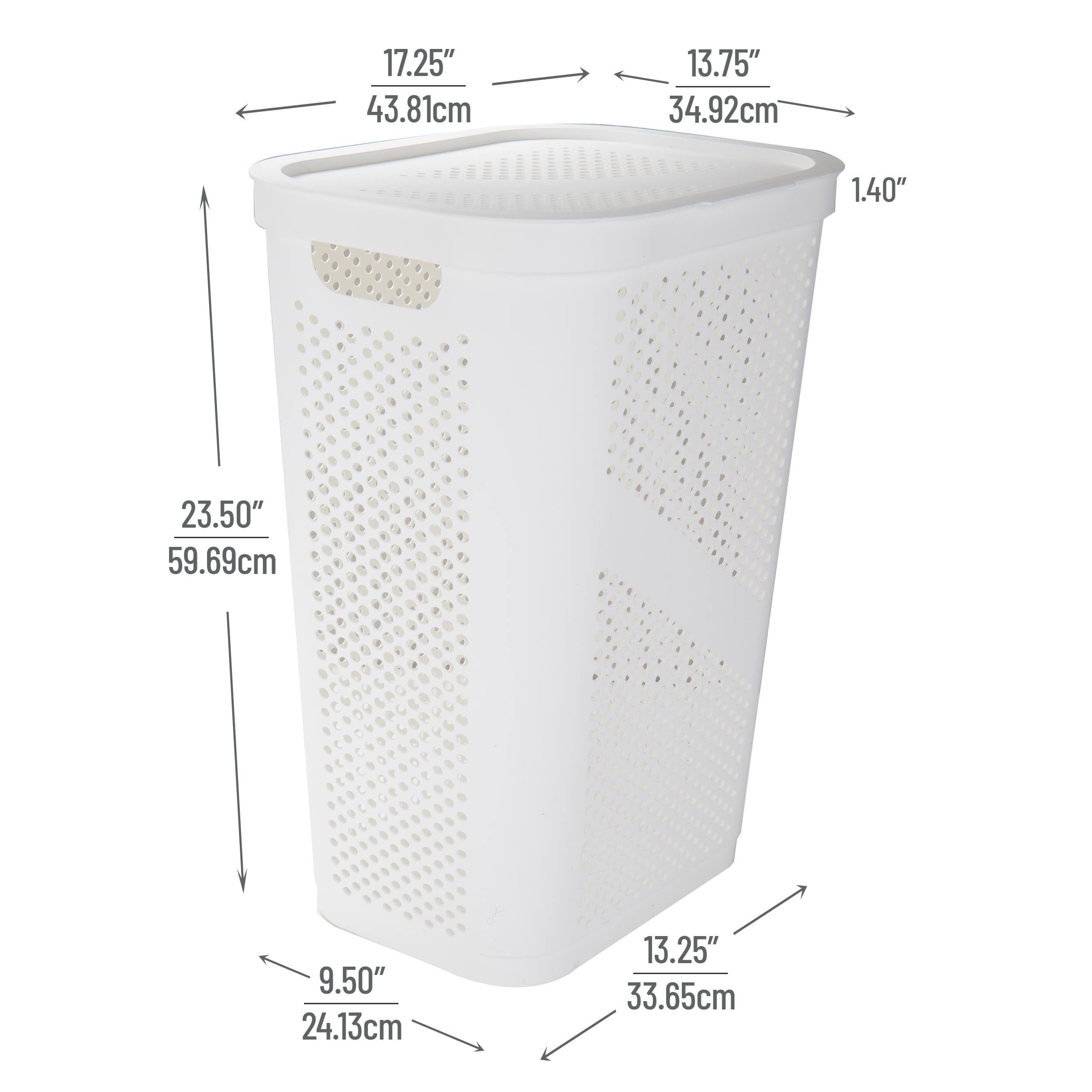 Mind Reader 60L Slim Laundry Hamper, Clothes Basket, Lid, Ventilated, Plastic, 17.25''L X 13.75''W X 23.5''H, Set Of 2, White