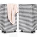 Hushee 2 Pcs Laundry Hamper with Wheels, 70 L Grey Striped Laundry Basket