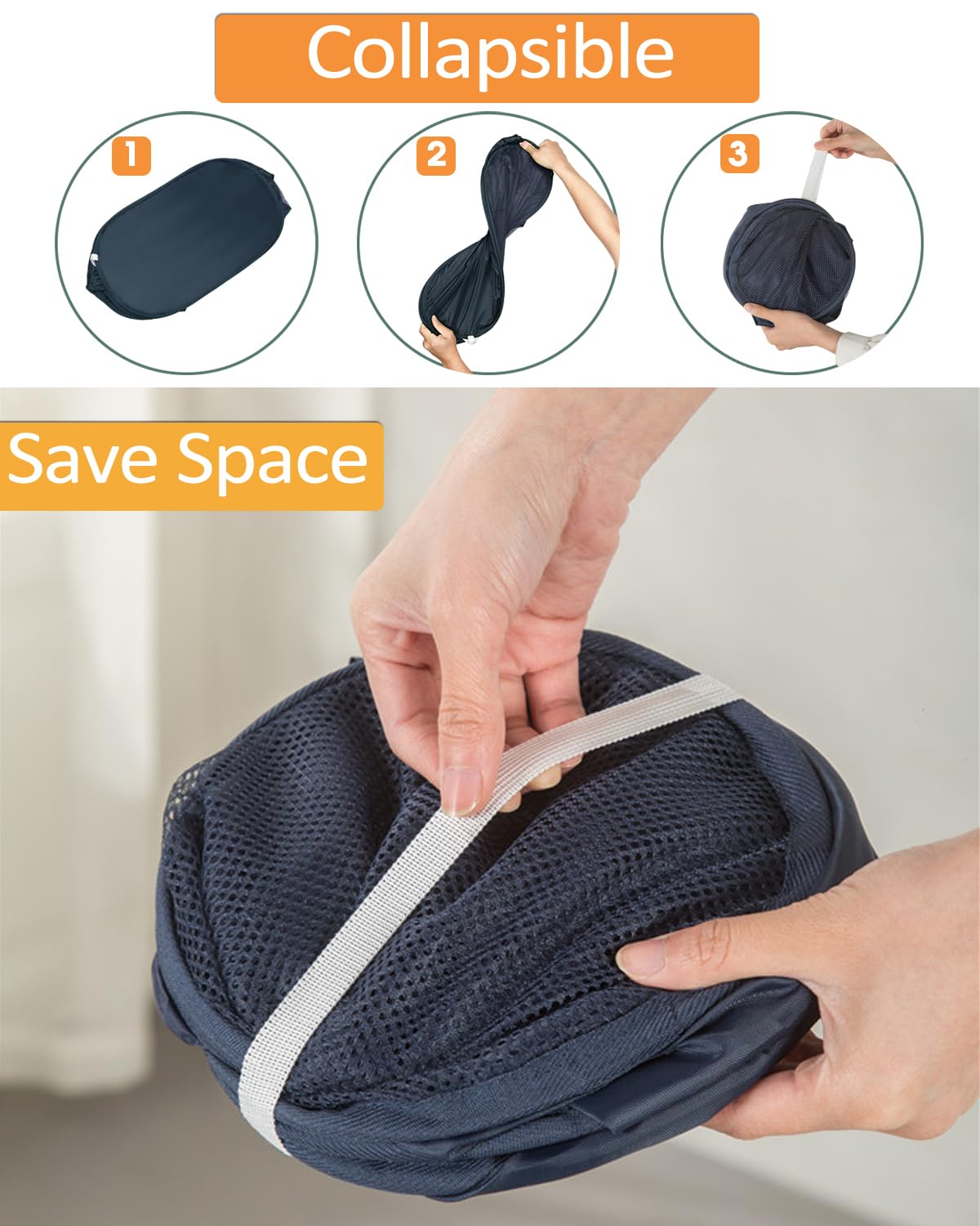 Bemkoo Navy Blue Durable Foldable Laundry Hamper, 22.8 X 14.2 X 14.2 Inches