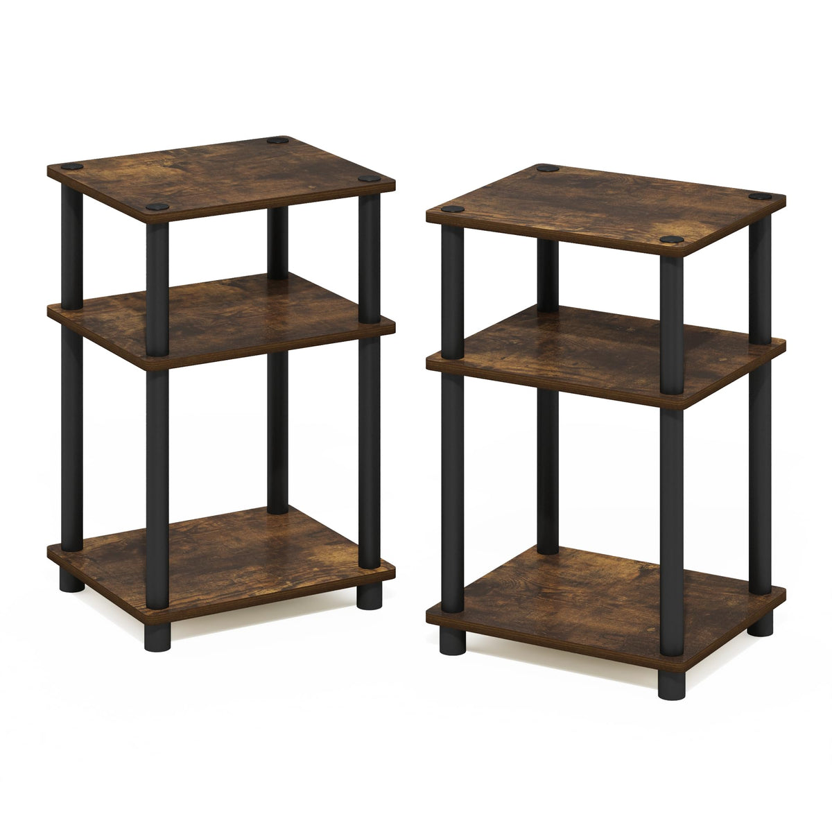 Furinno Just 3-Tier Turn-N-Tube End Table, 2-Pack, Amber Pine/Black