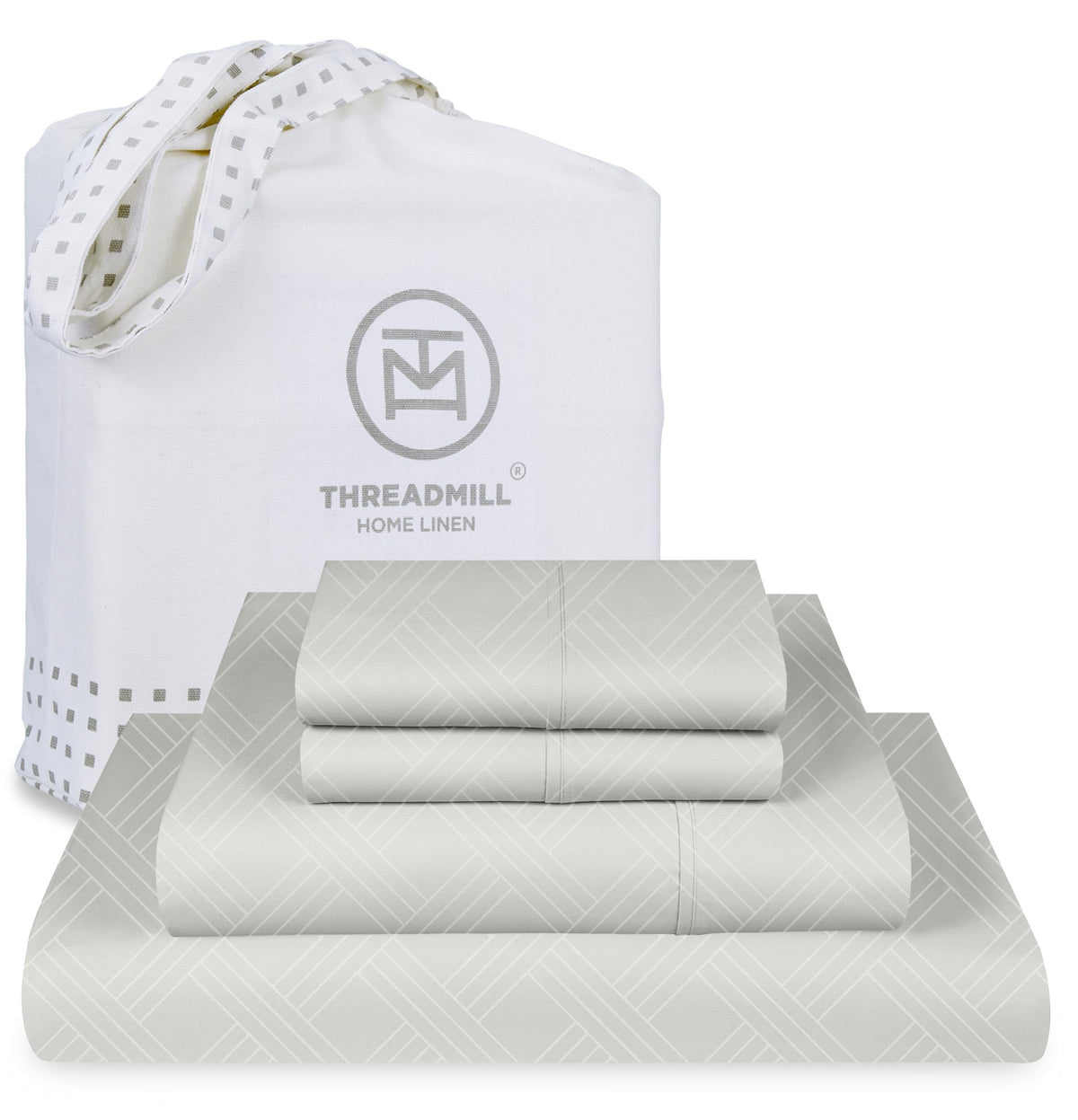 Threadmill California King Size Sheets | 800 Thread Count Jacquard Celine Light Grey | 4 Piece Striped Bed Sheets | Extra Long S