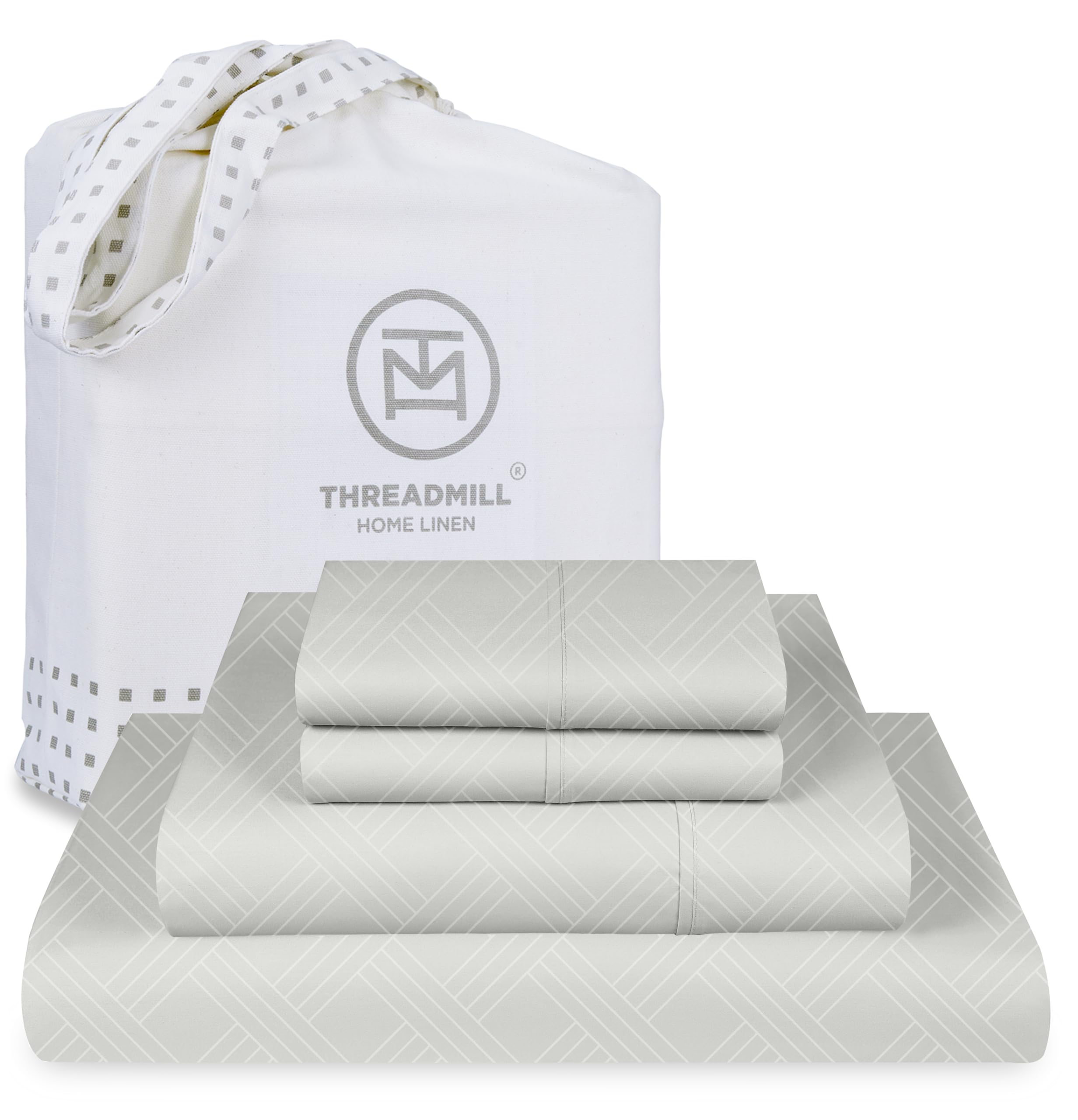 Threadmill California King Size Sheets | 800 Thread Count Jacquard Celine Light Grey | 4 Piece Striped Bed Sheets | Extra Long S