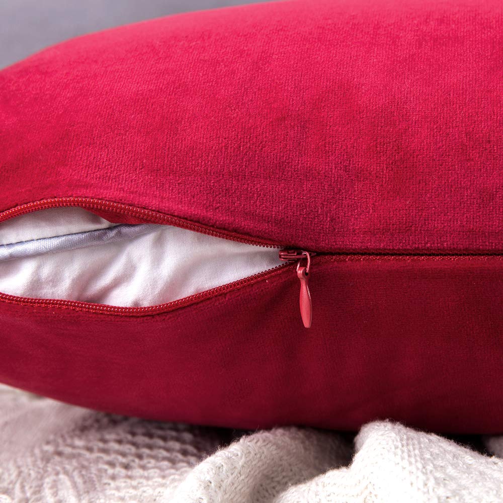 Miulee Velvet Pillow Cover Christmas Decorative Square Pillowcase Soft Solid Cushion Case For Sofa Bedroom Car 12 X 20 Inch Red