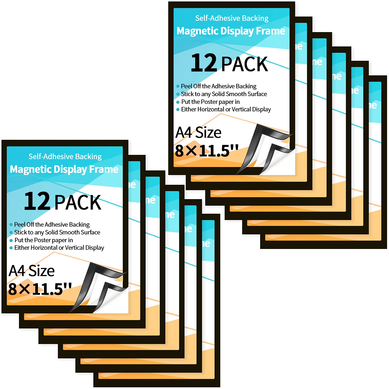 12 Pieces 8 X 11.5 Inch Magnetic Sign Holder Magnetic Display Frame Self-Adhesive Display Frame Magnetic Double Sided Picture Fr