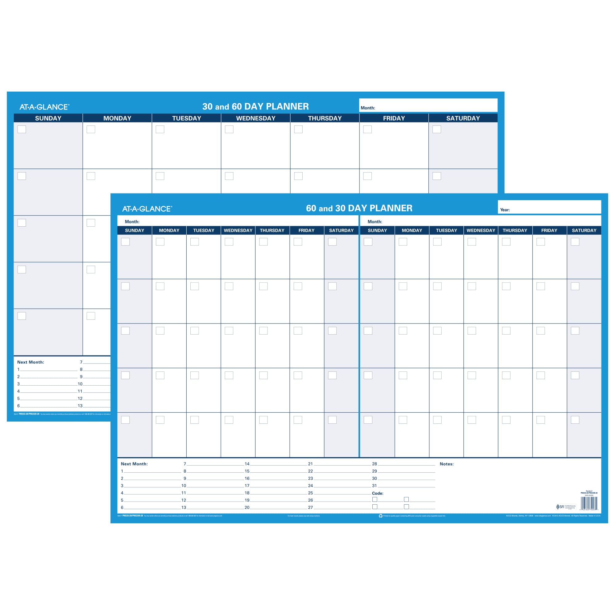 At-A-Glance Wall Planner / Calendar, Undated, Erasable, 30/60-Day, 36 X 24, White/Blue (Pm233-28)