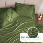 Love'S Cabin Full Size Satin Sheet Sets - 4 Piece Sage Silky Satin Sheet Set Full With Deep Pocket, Luxury Silk Feel Satin Bed Sheets Full Bedding Set (1 Flat Sheet,1 Fitted Sheet,2 Pillow Cases)