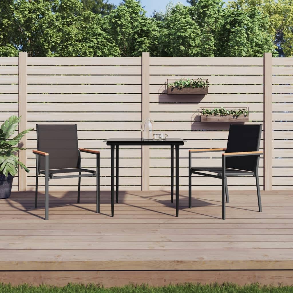 vidaXL 2 pcs Patio Chairs - Modern Outdoor Furniture with Textilene Fabric & Powder-Coated Steel | Garden and Terrace Seating – Black - 21.7"x24.2"x35.4"