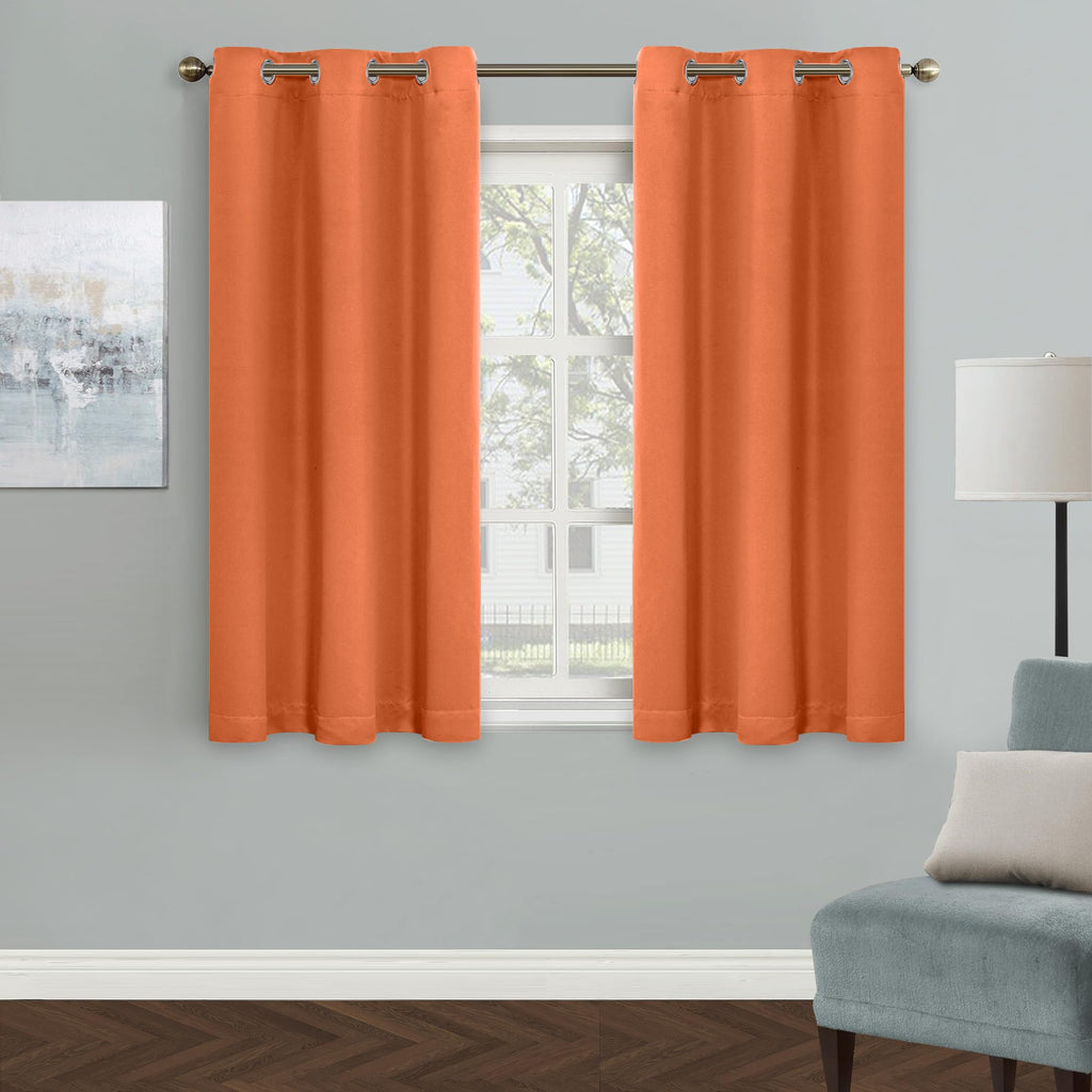 MYSKY HOME Burnt Orange Blackout Curtains for Bedroom, Grommet Room Darkening Curtain, Short Curtains 45 Inch Long Kitchen Curta