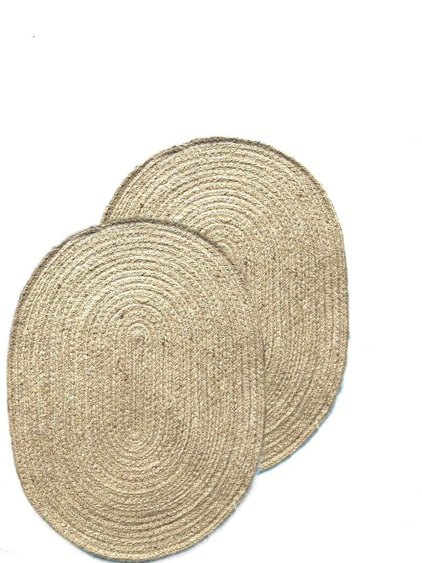 Gleckn Home Handwoven Jute Reversible Mat, Natural Fibres, Braided for Bedroom, Living Room, Dining Room  2 Piece (13X21 Inch)