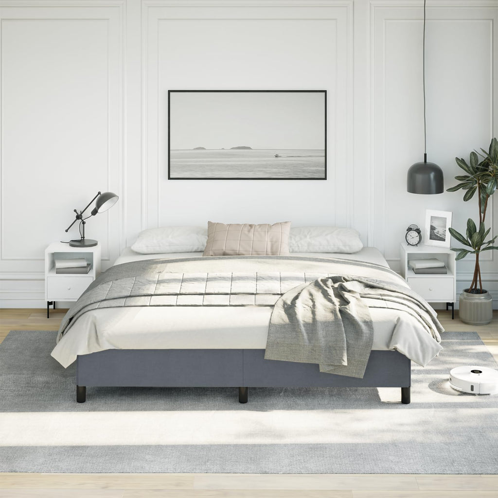 vidaXL King Size Bed Frame with Plywood Slats, Platform Bed Frame, Velvet Upholstered Mattress Foundation, No Box Spring Needed & Easy Assembly, Dark Gray, Without Mattress