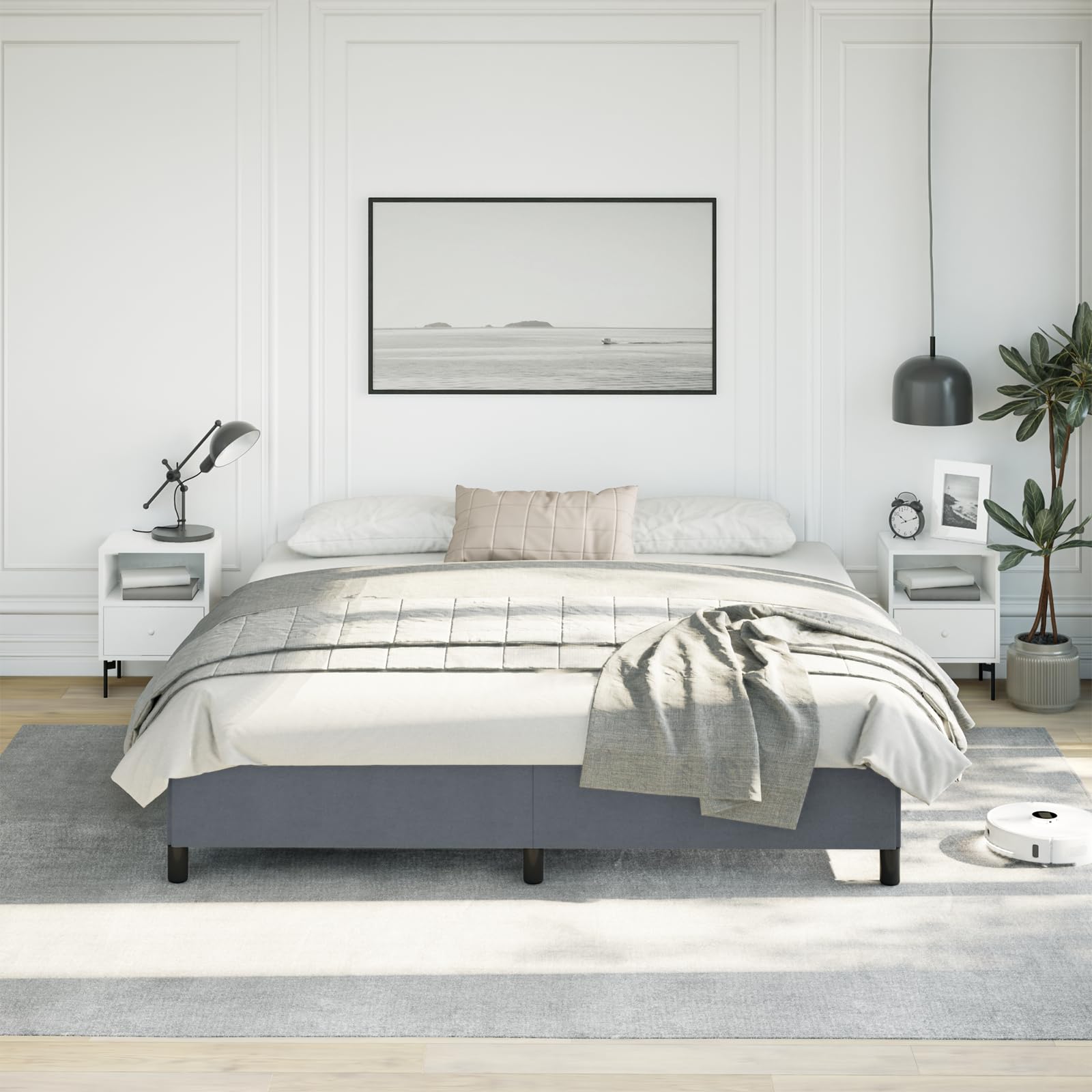 vidaXL King Size Bed Frame with Plywood Slats, Platform Bed Frame, Velvet Upholstered Mattress Foundation, No Box Spring Needed & Easy Assembly, Dark Gray, Without Mattress