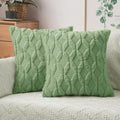 Miulee Sage Green Throw Pillow Covers 18X18 Set Of 2 Spring Decorative Farmhouse Couch Throw Pillows Spring Boho Shells Cute Soft Plush Wool Winter Pillowcases For Bedroom Living Room Sofa