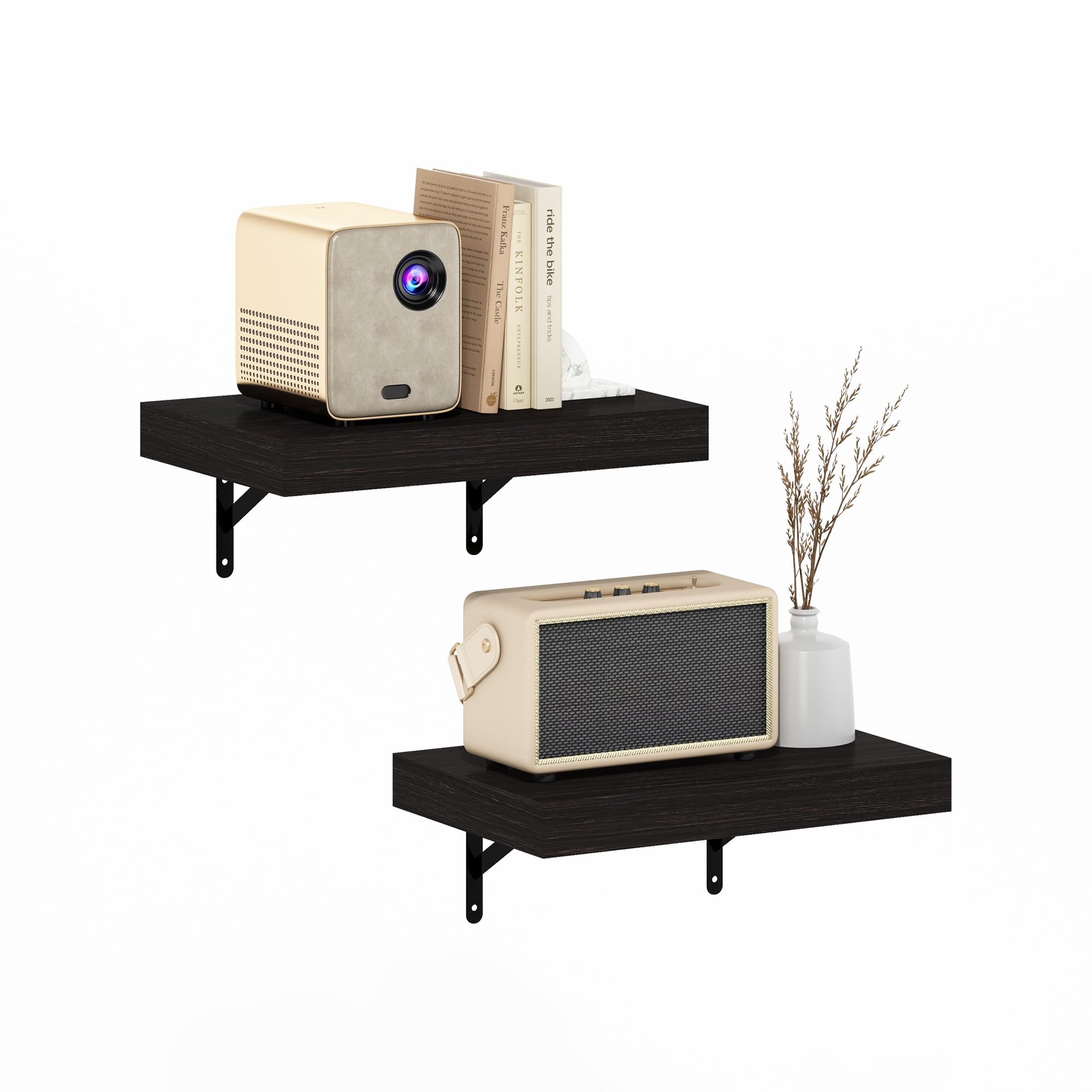 Furinno Tanna 15-Inch Wall Mounted Floating Display Shelves, Tobacco Oak, Set of 2