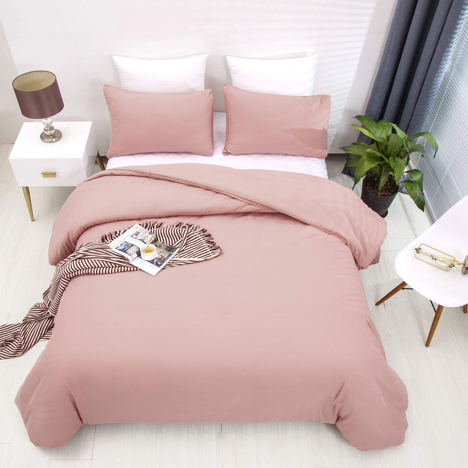 Houseri Pink Comforter Set Queen Light Pink Bedding Blush Pink Comforter Set Dusty Pink Comforter For Girls Women Rose Pink Bedd