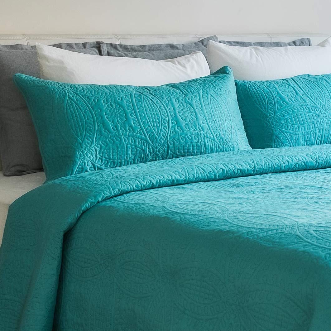 Mezzati Bedspread Coverlet Set Blue-Ocean Teal - Prestige Collection - Comforter Bedding Cover - Brushed Microfiber Bedding 3-Pi
