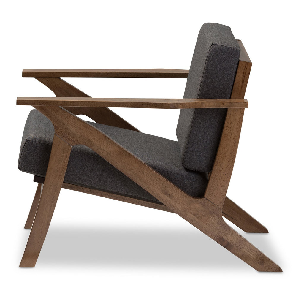 Baxton Studio Cayla Lounge Chair Grey/Mid-Century/Walnut Brown