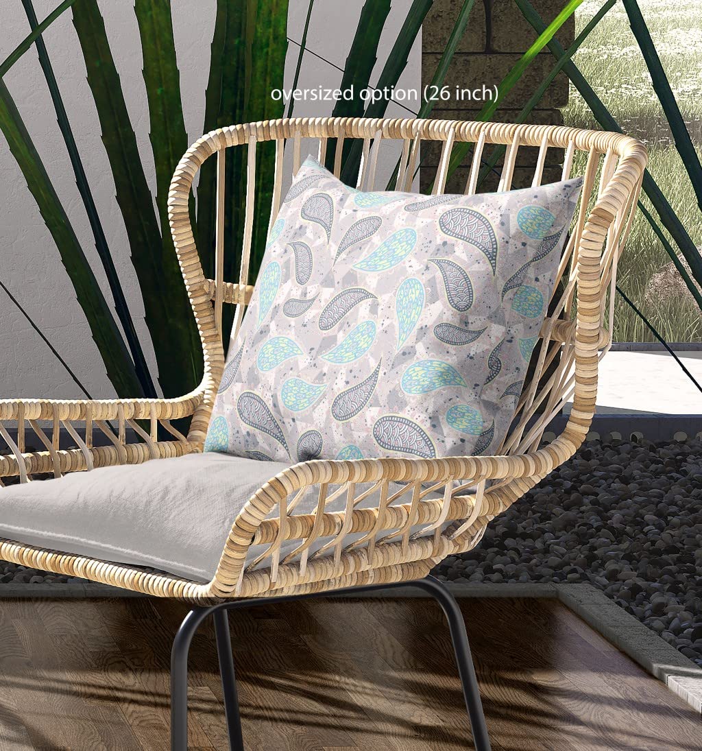 HomeRoots Broadcloth 18â€ Gray Cream Boho Paisley Indoor Outdoor Throw Pillow