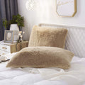 Uhamho Set Of 2 Faux Fur Throw Pillow Covers Soft Velvet Decorative Pillowcases Zipper Closure (Camel, 20'X36')