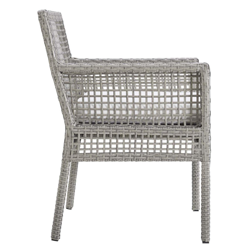 Modway Aura Wicker Rattan Outdoor Patio Dining Arm Chair with Cushion in Gray White