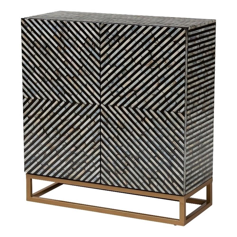 Baxton Studio Belenus Mother Of Pearl & Metal Storage Cabinet In Black/Gray/Gold