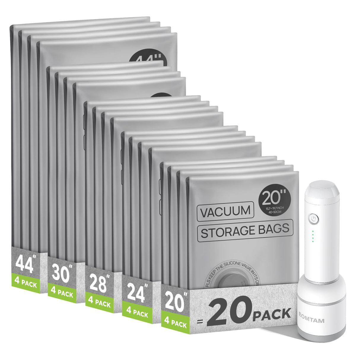 Eomtam Vacuum Storage Bags with Rechargeable Pump for Travel, 20 Combo Set