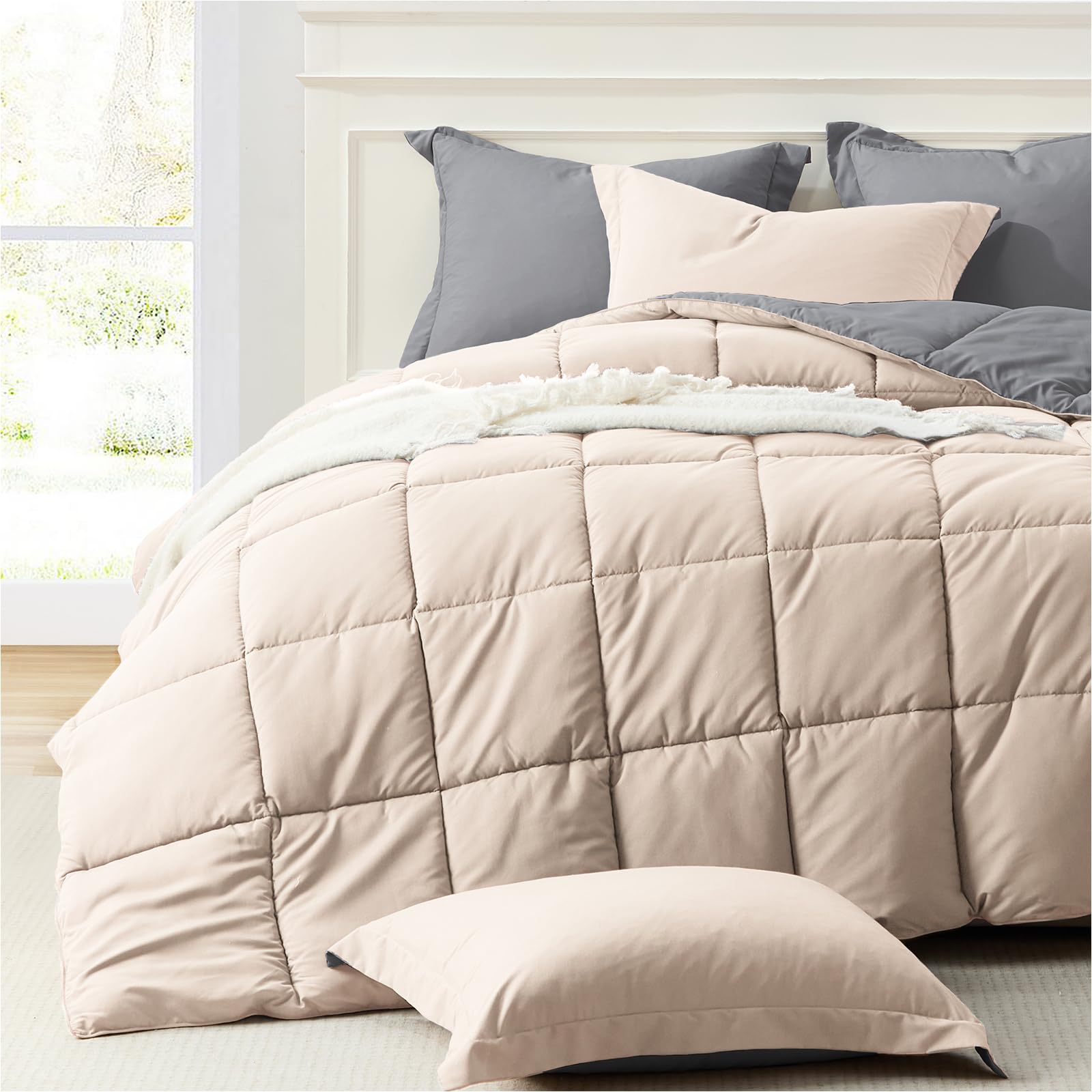 Homelike Moment King Size Comforter Set Beige, Comforter King Size Bed Set Lightweight Reversible Down Alternative Bed Comforter