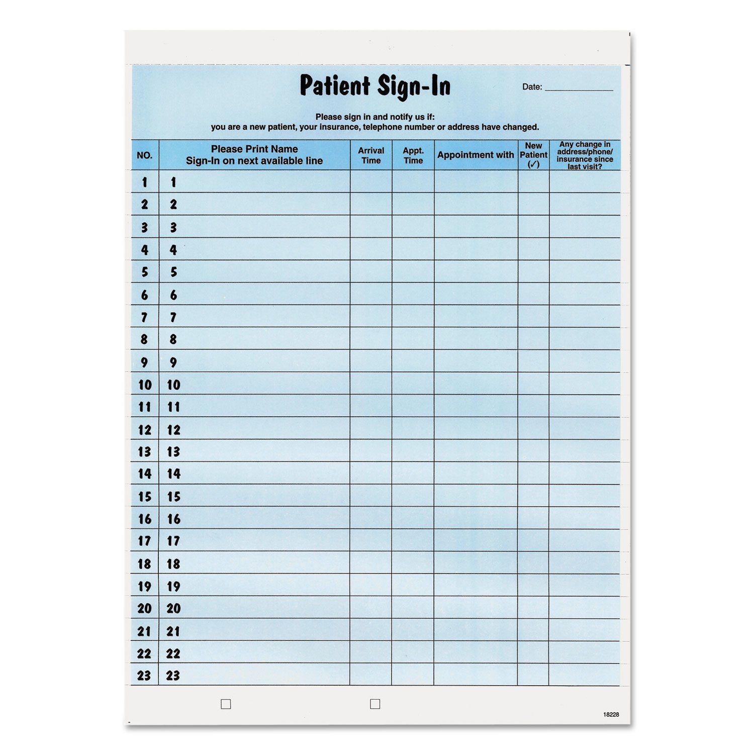 Tabbies 14531 Patient Sign-In Label Forms, 8 1/2 X 11 5/8, 125 Sheets/Pack, Blue