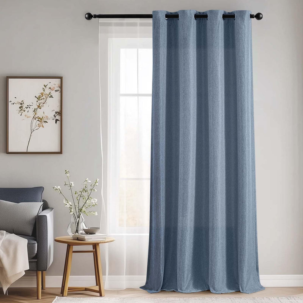 Jinchan Linen Textured 75% Blackout Curtain 96 Inch Length For Living Room Darkening Blue Bedroom Curtain Thermal Insulated Grommet Top Blue 1 Panel Window Curtain Drape