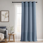 Jinchan Linen Textured 75% Blackout Curtain 96 Inch Length For Living Room Darkening Blue Bedroom Curtain Thermal Insulated Grommet Top Blue 1 Panel Window Curtain Drape