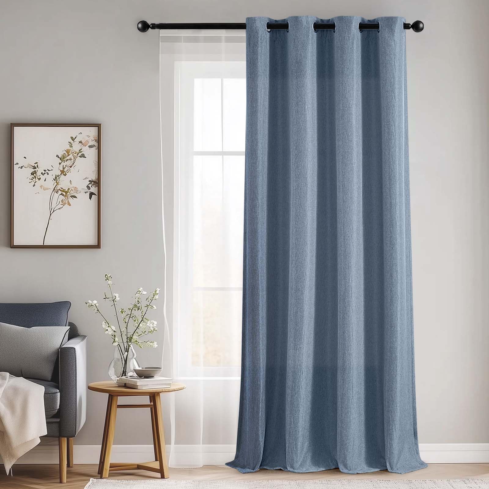 Jinchan Linen Textured 75% Blackout Curtain 96 Inch Length For Living Room Darkening Blue Bedroom Curtain Thermal Insulated Grommet Top Blue 1 Panel Window Curtain Drape