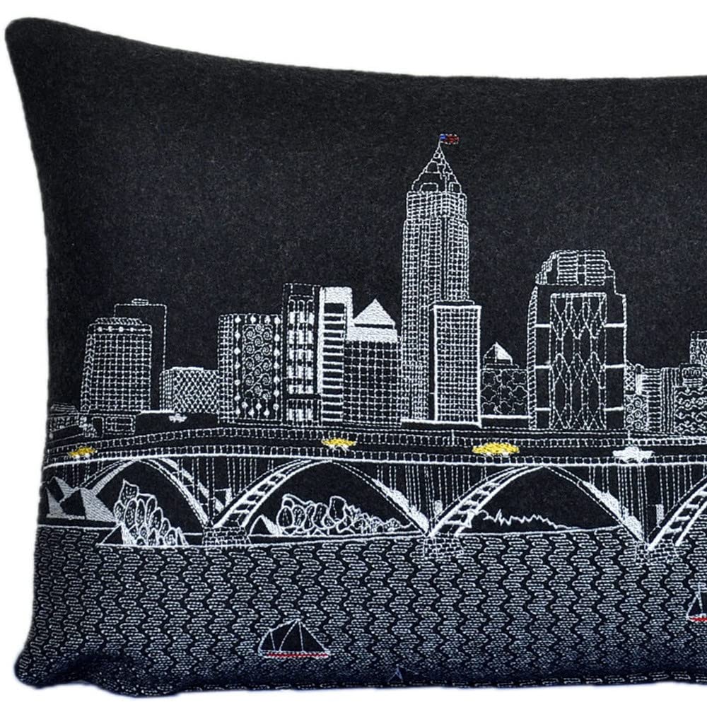 HomeRoots Grey 24' Black Cleveland Nighttime Skyline Lumbar Decorative Pillow