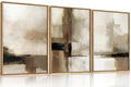 HOURIA Large Abstract Neutral Framed Canvas Wall Art Set,Brown Beige Wall Decor,Minimalist Blcak Wall Painting,Modern Brush Stro