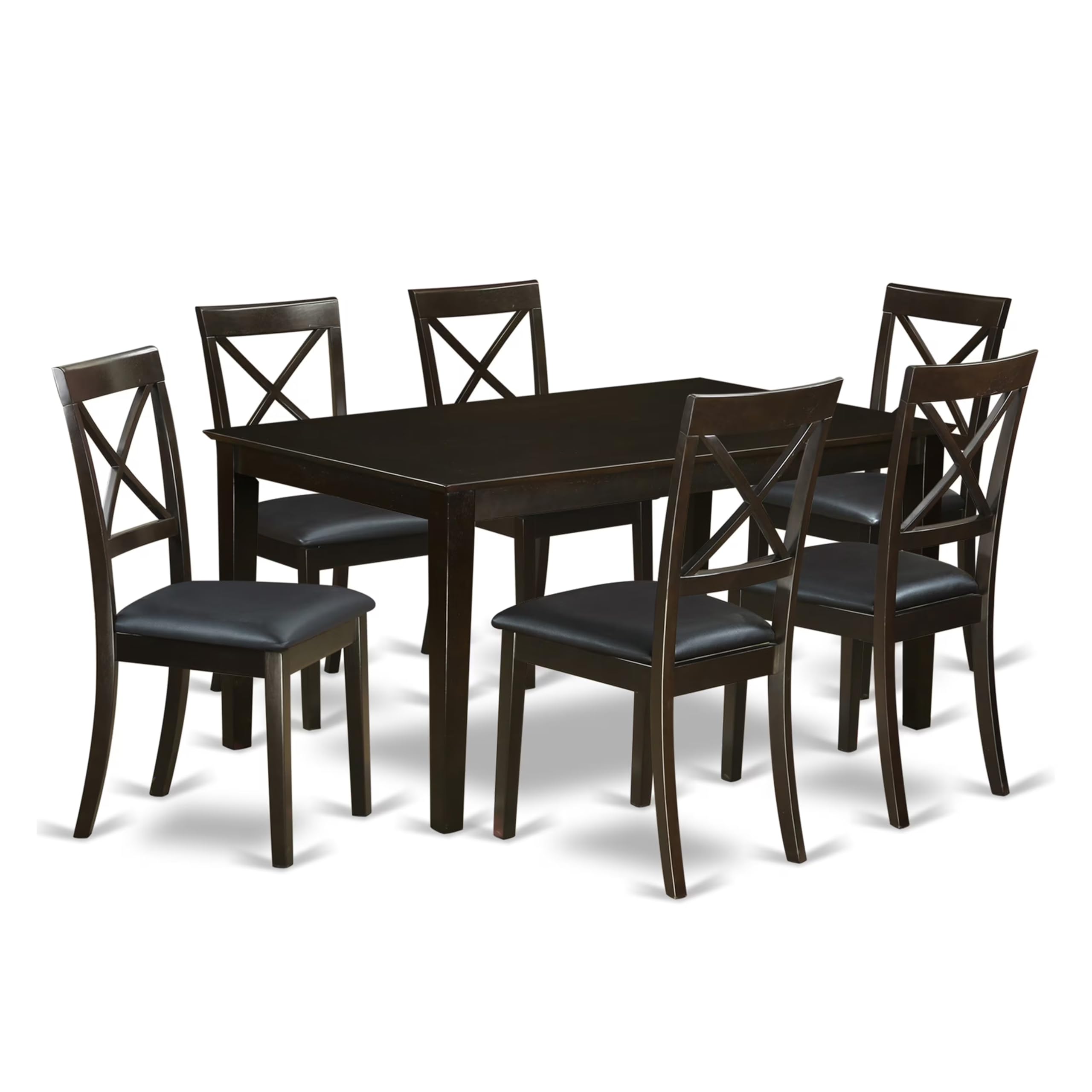 East West Furniture CABO7S-CAP-LC 7 Piece Modern Dining Table Set Consist of a Rectangle Wooden Table and 6 Faux Leather Upholstered Chairs, 36x60 Inch, Cappuccino