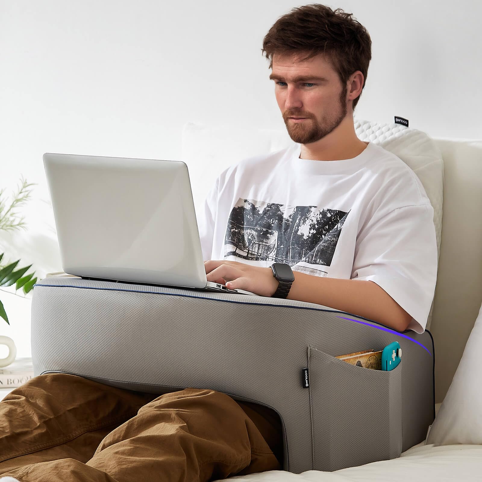Cooloo8 Soft Lap Desk Pillow For Adult, Extra Large Reading Pillow With Pocket, Arm Rest Pillow, Memory Foam Bed Rest Pillow Can
