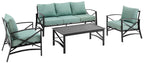 Crosley Furniture Kaplan 4-Piece Outdoor Sofa Patio Furniture Set, Conversation Sets For Porch, Deck, Oiled Bronze With Mist Cushions