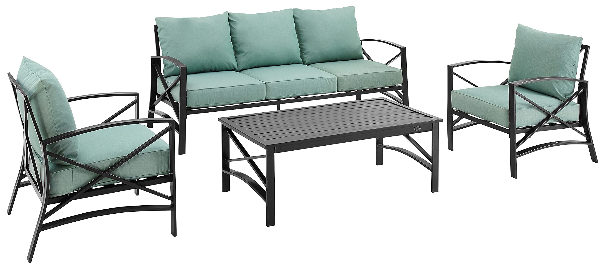 Crosley Furniture Kaplan 4-Piece Outdoor Sofa Patio Furniture Set, Conversation Sets For Porch, Deck, Oiled Bronze With Mist Cushions